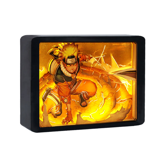 Naruto Uzumaki Anime Light Box Paper Craving Lamp（Black Shadow Box Frame）