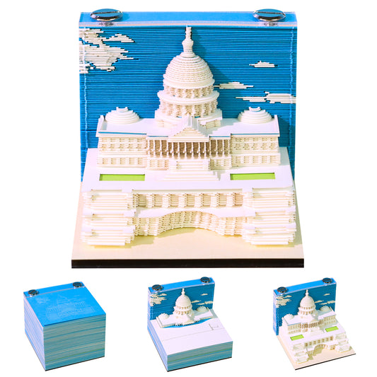 Notre Dame Cathedral,United States Capitol,Santorini and Taj Mahal 3D Miniature Model Hand Torn Memo Pad