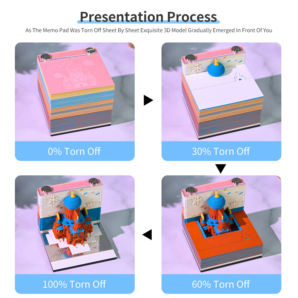 City Landmark Building Church 3D Miniature Model Hand Tear Off Memo Pad