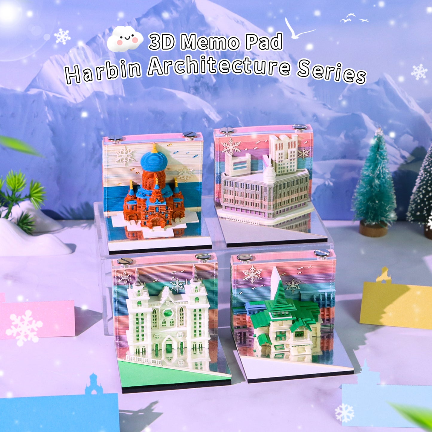 City Landmark Building Church 3D Miniature Model Hand Tear Off Memo Pad