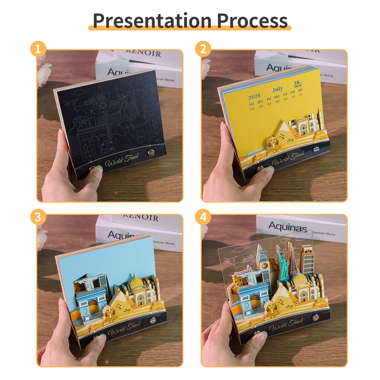 Travel around the Wolrd Famous Landmark Hand Tear off 3D Calendar Memo Pad with Light