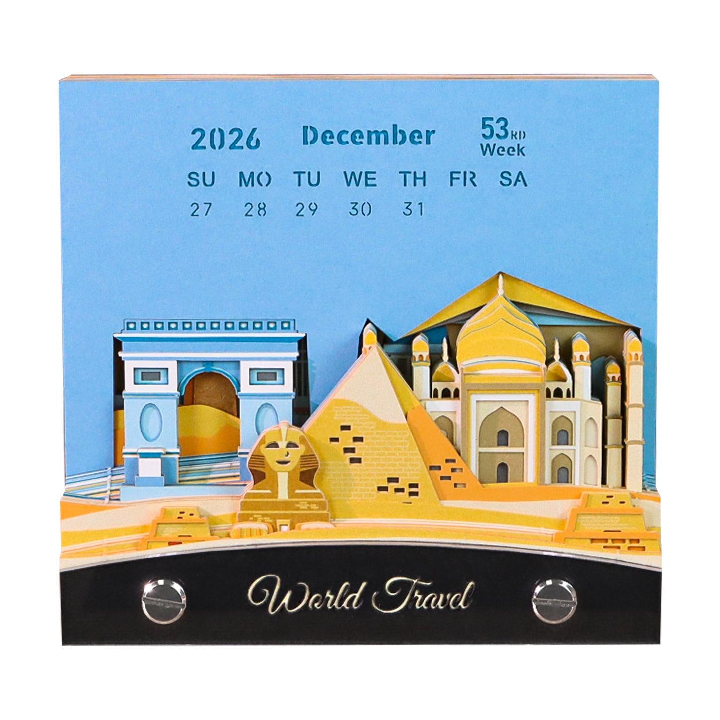 Travel around the Wolrd Famous Landmark Hand Tear off 3D Calendar Memo Pad with Light
