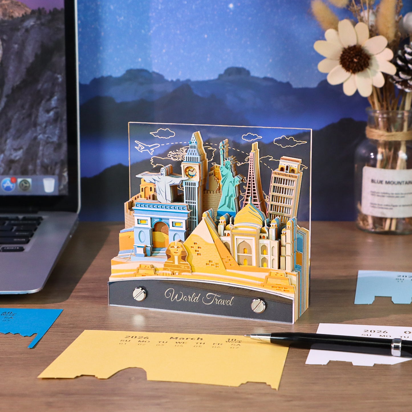 Travel around the Wolrd Famous Landmark Hand Tear off 3D Calendar Memo Pad with Light