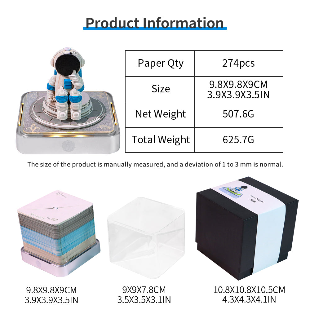 Spacewalker 3D Model Hand Torn Memo Pad With Daily Calendar 2026 and Light