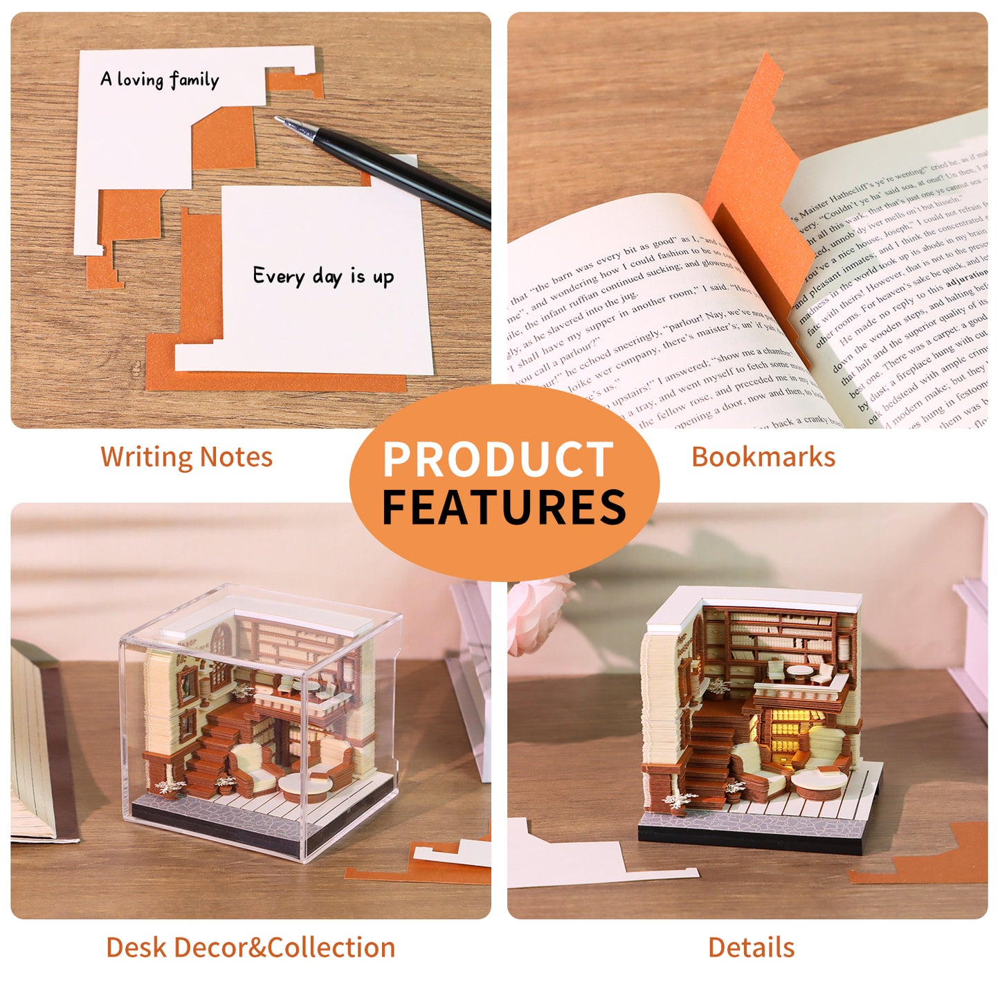 Bookstore Diorama Hand Tear off 3D Calendar Memo Pad With Light