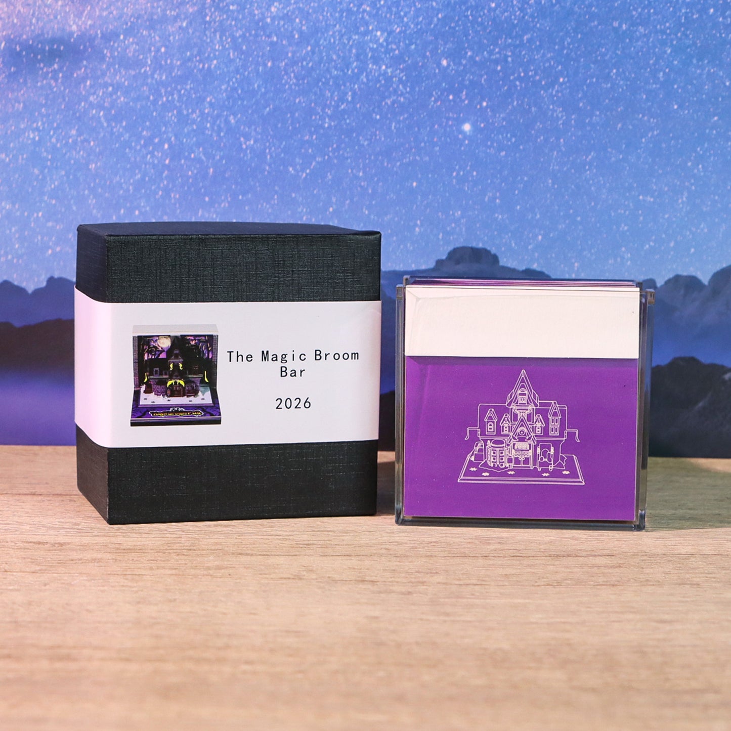 Wizard World Magic Broom Pub Miniature Hand Tear off 3D Calendar Memo Pad With Light