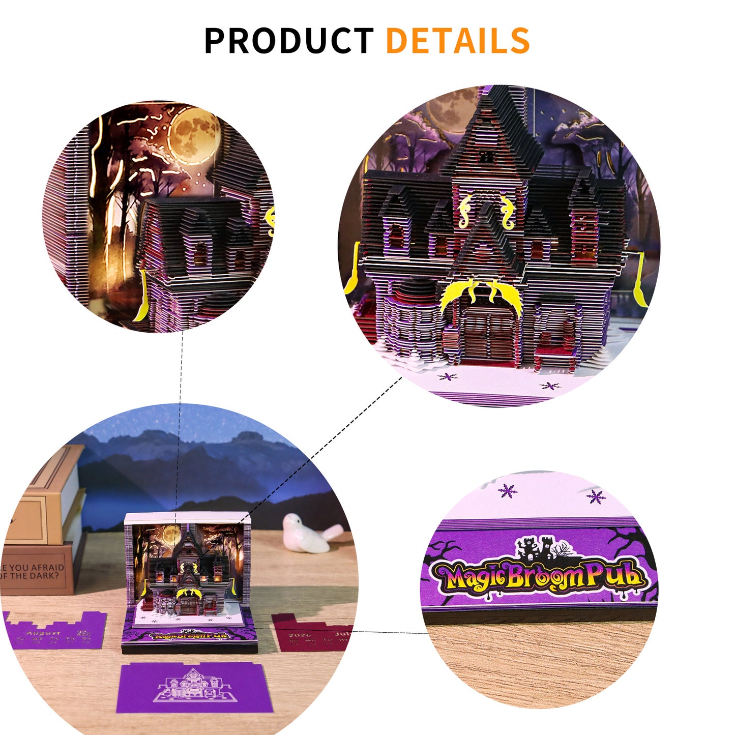 Wizard World Magic Broom Pub Miniature Hand Tear off 3D Calendar Memo Pad With Light