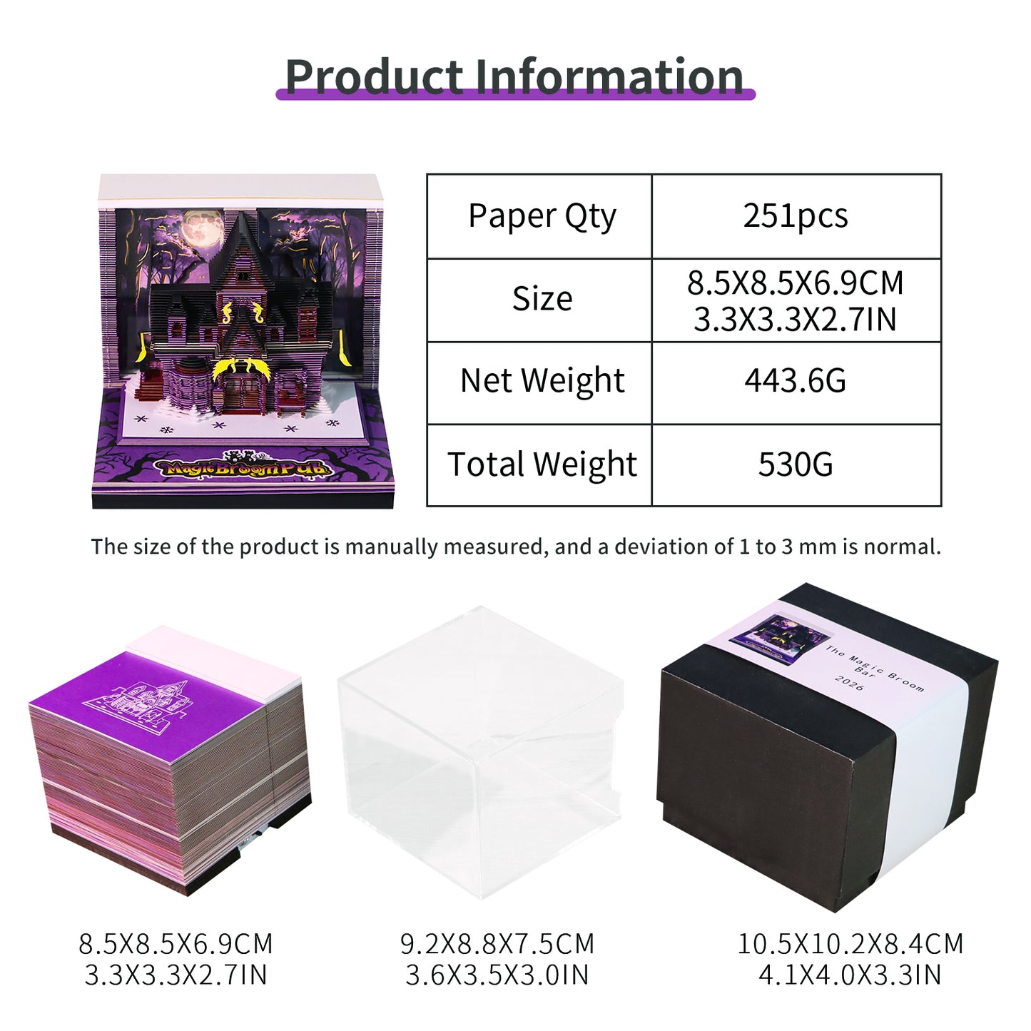 Wizard World Magic Broom Pub Miniature Hand Tear off 3D Calendar Memo Pad With Light