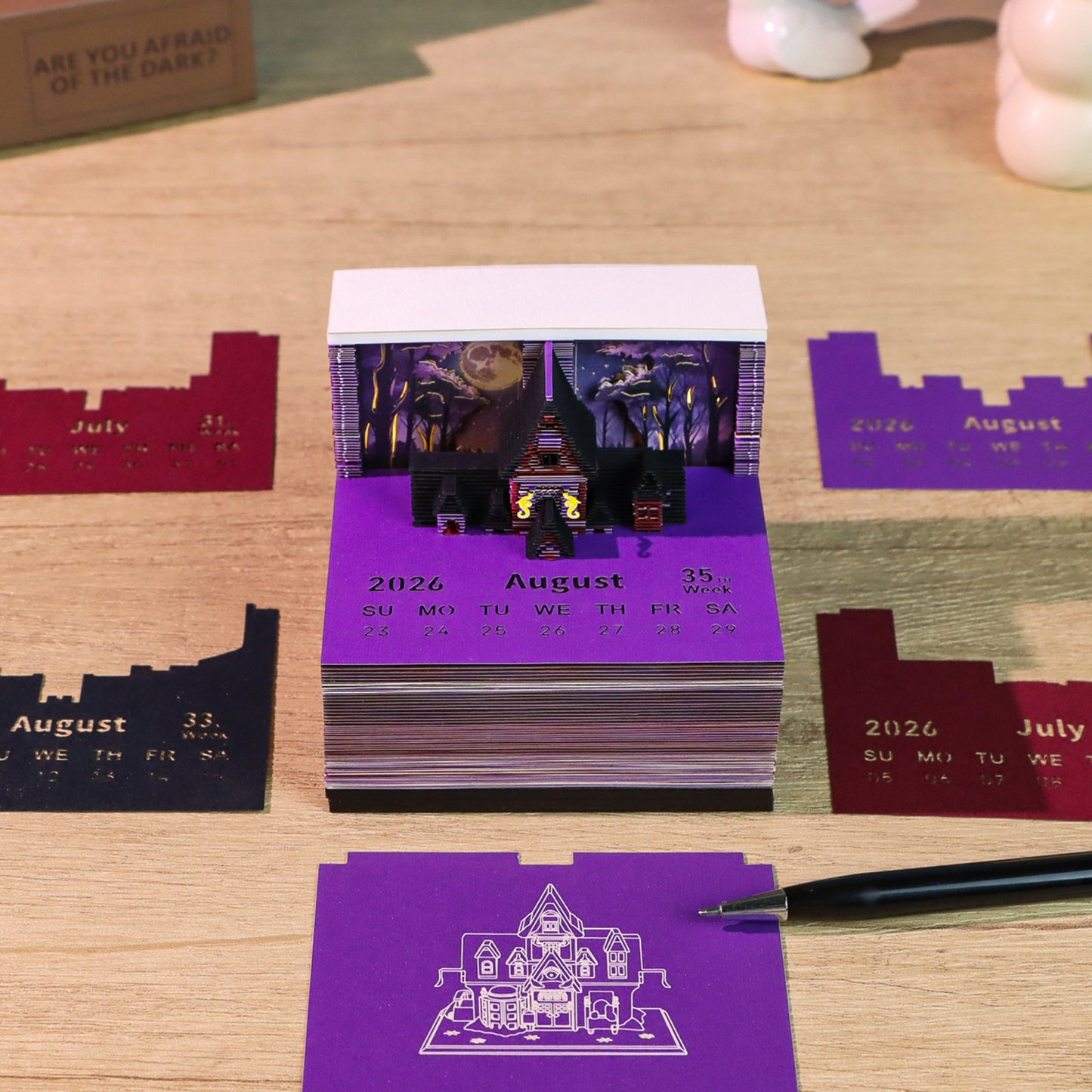 Wizard World Magic Broom Pub Miniature Hand Tear off 3D Calendar Memo Pad With Light