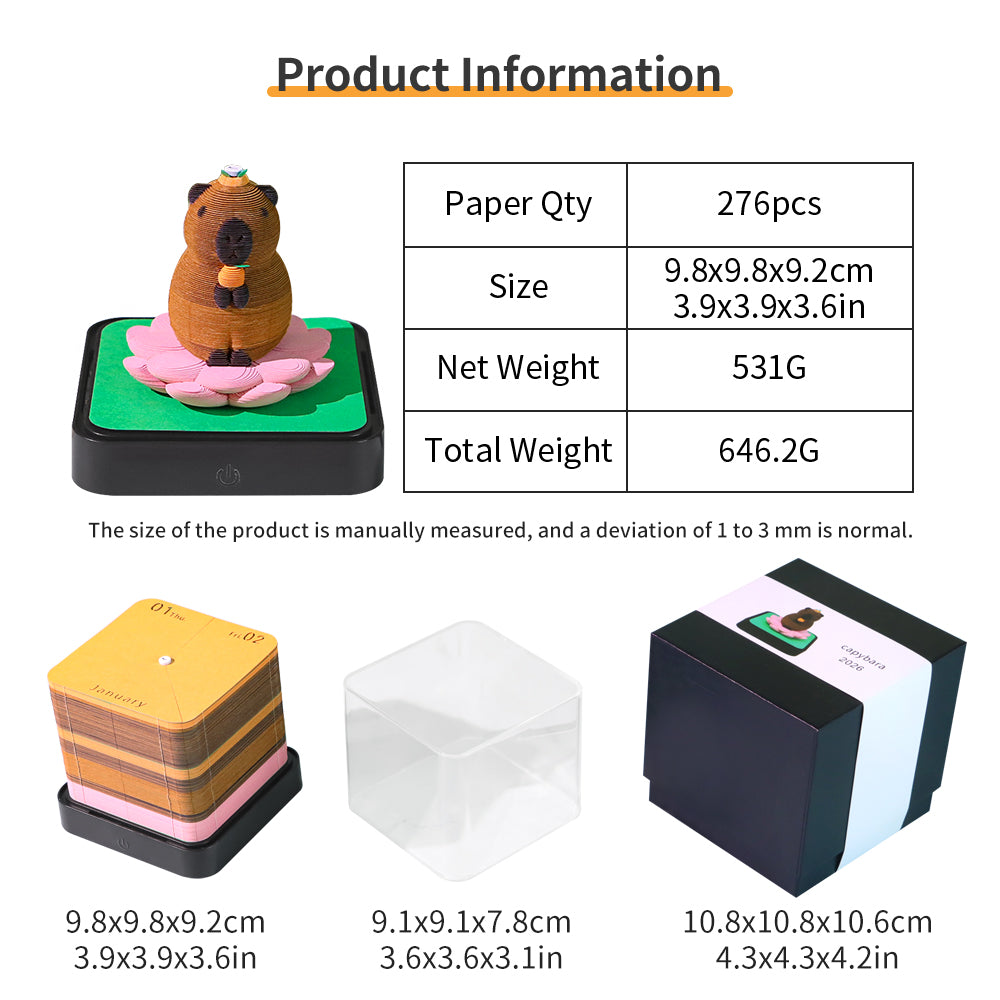 Capybara Animal 3D Model Hand Torn Memo Pad With Daily Calendar 2026