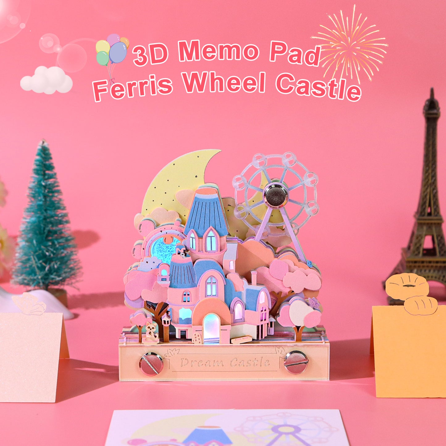 Kids Amusement Park Castle Ferris Wheel Tear Off 3D Memo Pad With Light