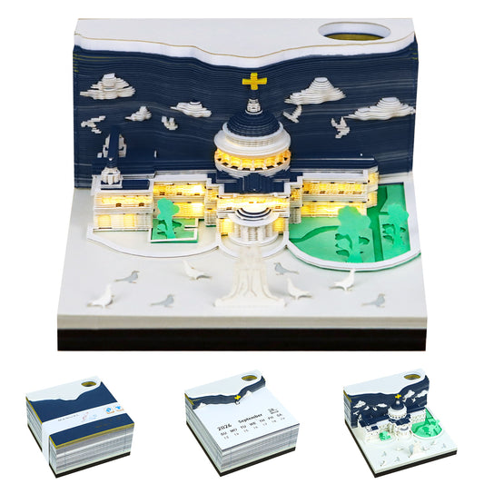 St Paul's Cathedral 3D Model Hand Torn Memo Pad With Weekly Calendar 2026
