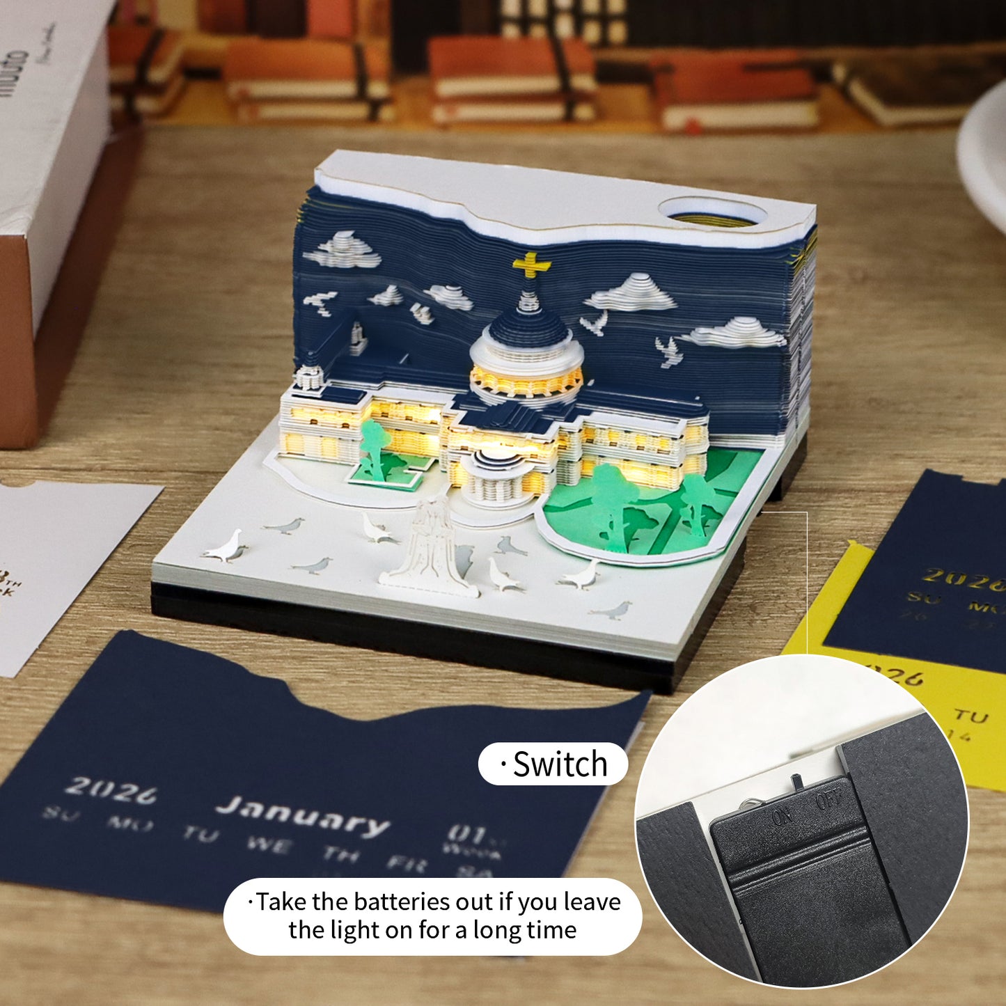 St Paul's Cathedral 3D Model Hand Torn Memo Pad With Weekly Calendar 2026