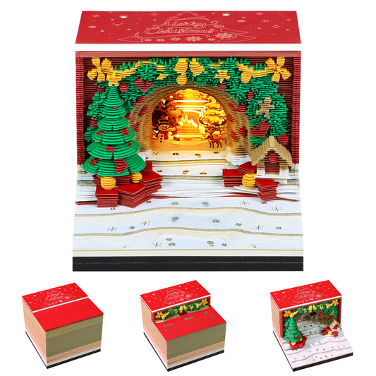 Christmas Tree and Santa House 3D Model Hand Torn Memo Pad With Weekly Calendar 2026