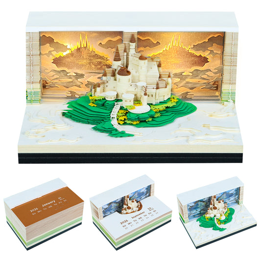 Castle in the Sky 3D Model Hand Torn Memo Pad With Weekly Calendar 2026
