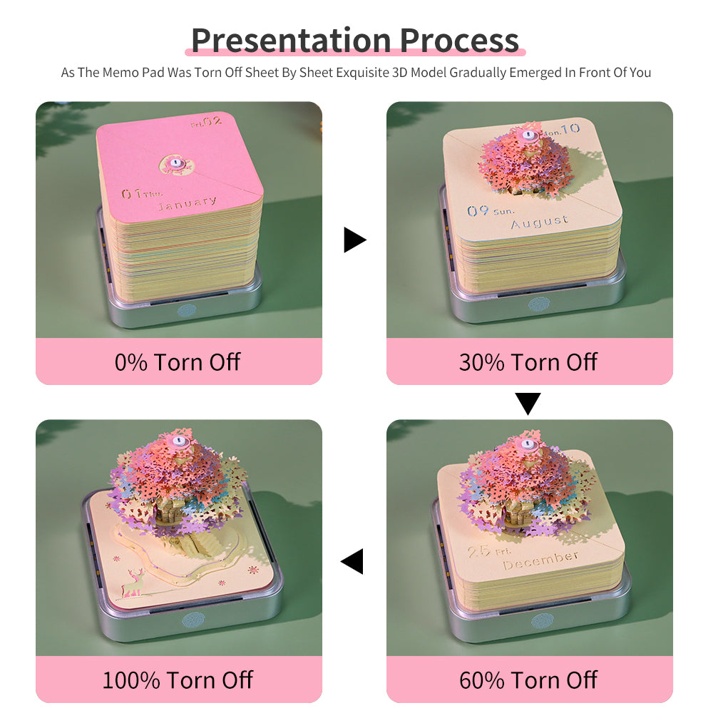Colorful Tree House 3D Paper Sculpture Calendar Memo Pad With Light