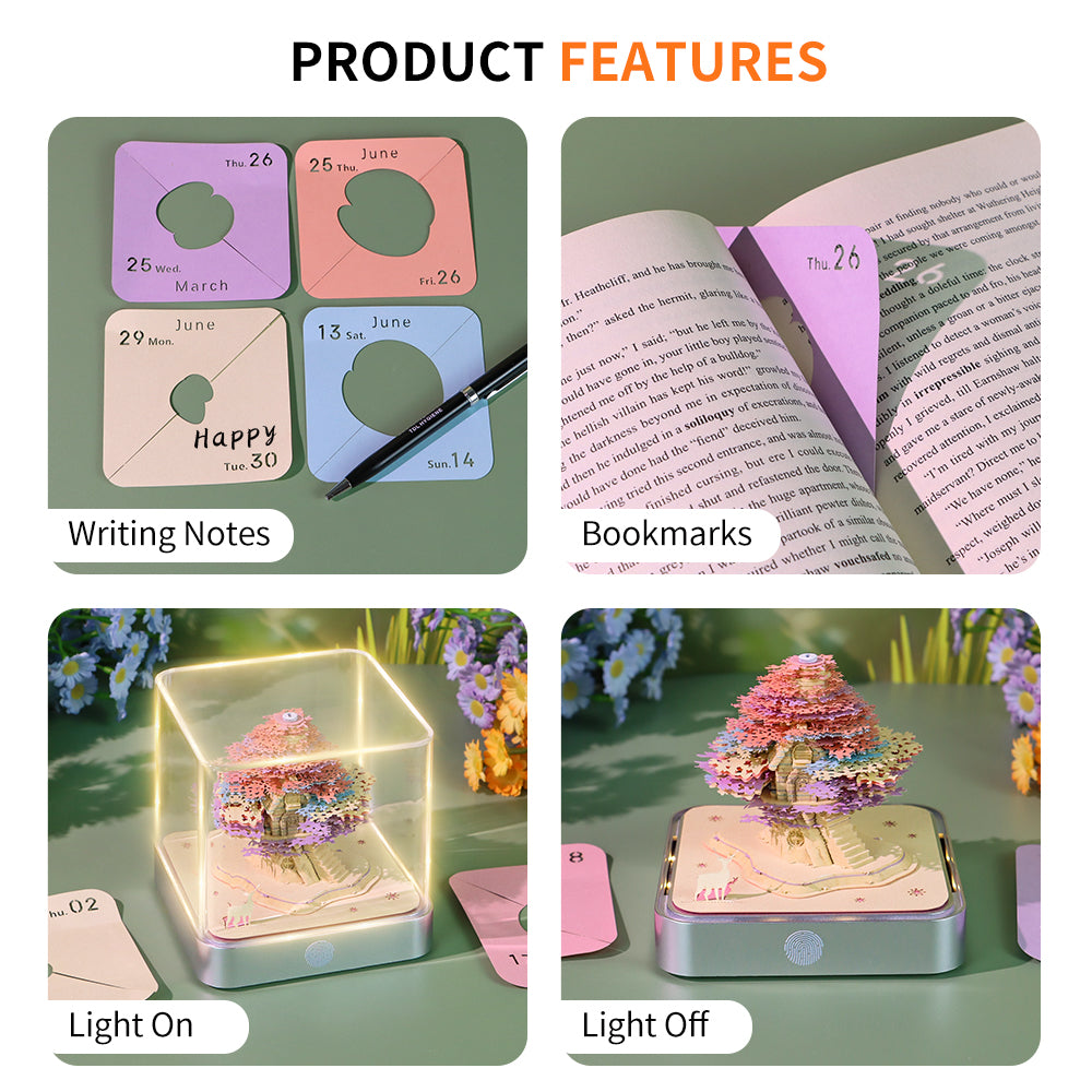 Colorful Tree House 3D Paper Sculpture Calendar Memo Pad With Light