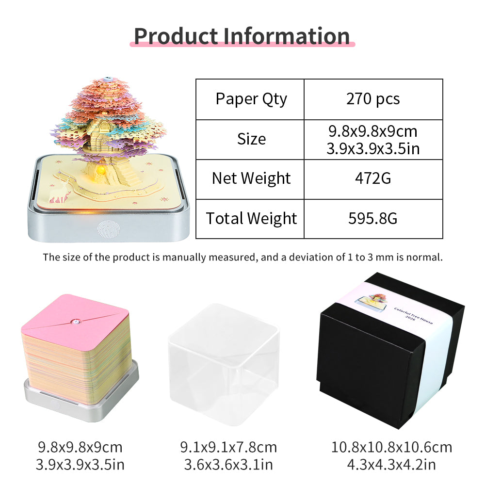 Colorful Tree House 3D Paper Sculpture Calendar Memo Pad With Light