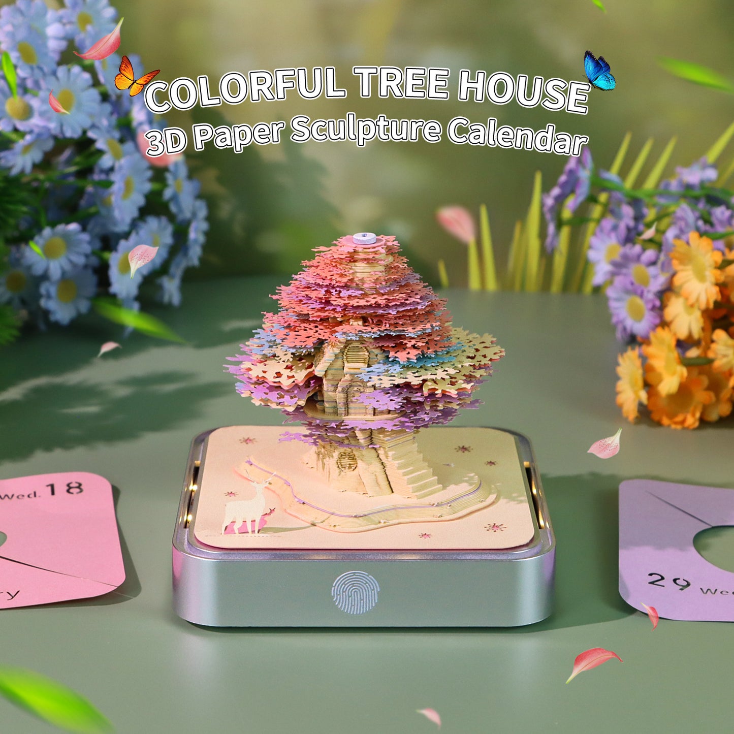 Colorful Tree House 3D Paper Sculpture Calendar Memo Pad With Light