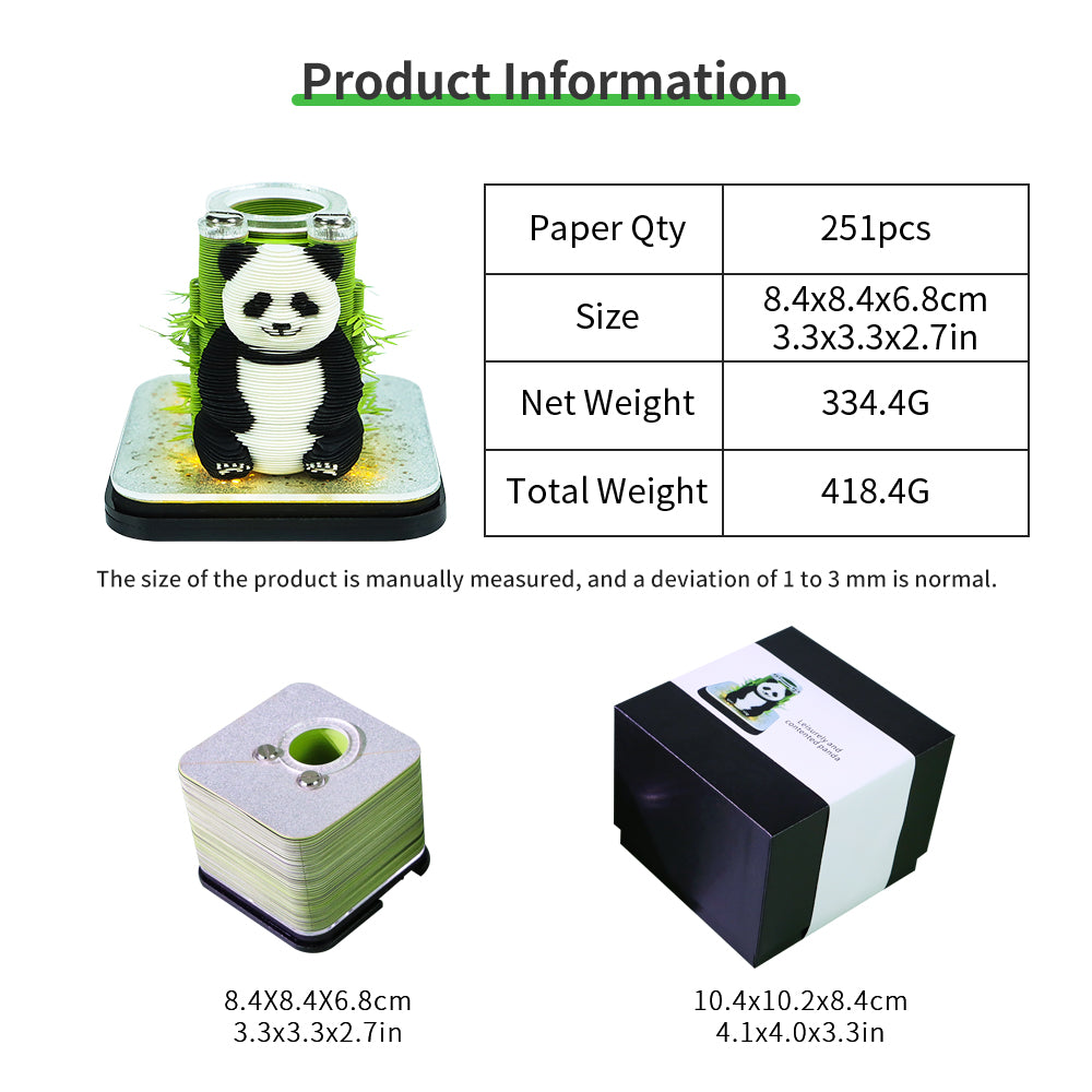 Panda Model 3D Memo Pad With Pen Holder Hole
