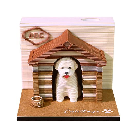 Cute Dog Cottage 3D Model Hand Torn Memo Pad With Weekly Calendar 2026