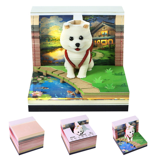Cute Puppy Dog 3D Model Hand Torn Memo Pad With Weekly Calendar 2026