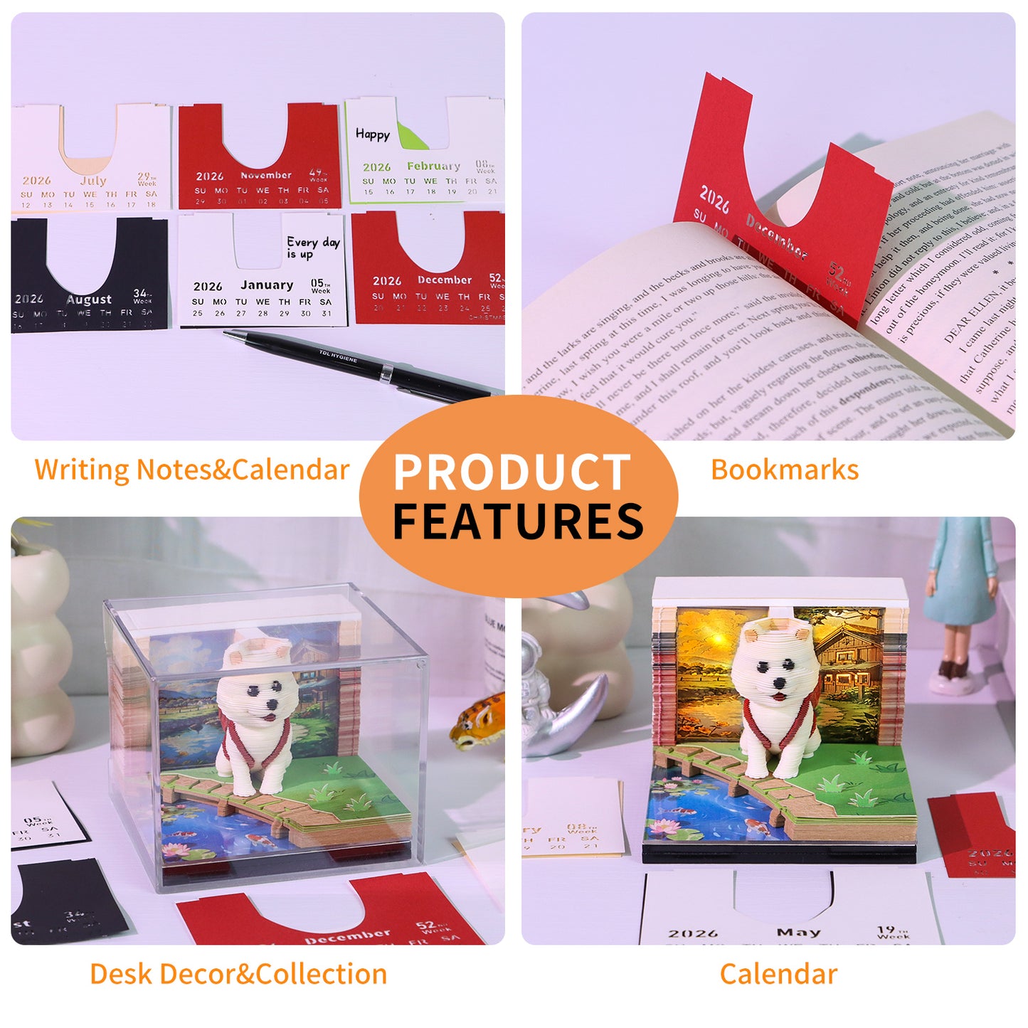 Cute Puppy Dog 3D Model Hand Torn Memo Pad With Weekly Calendar 2026