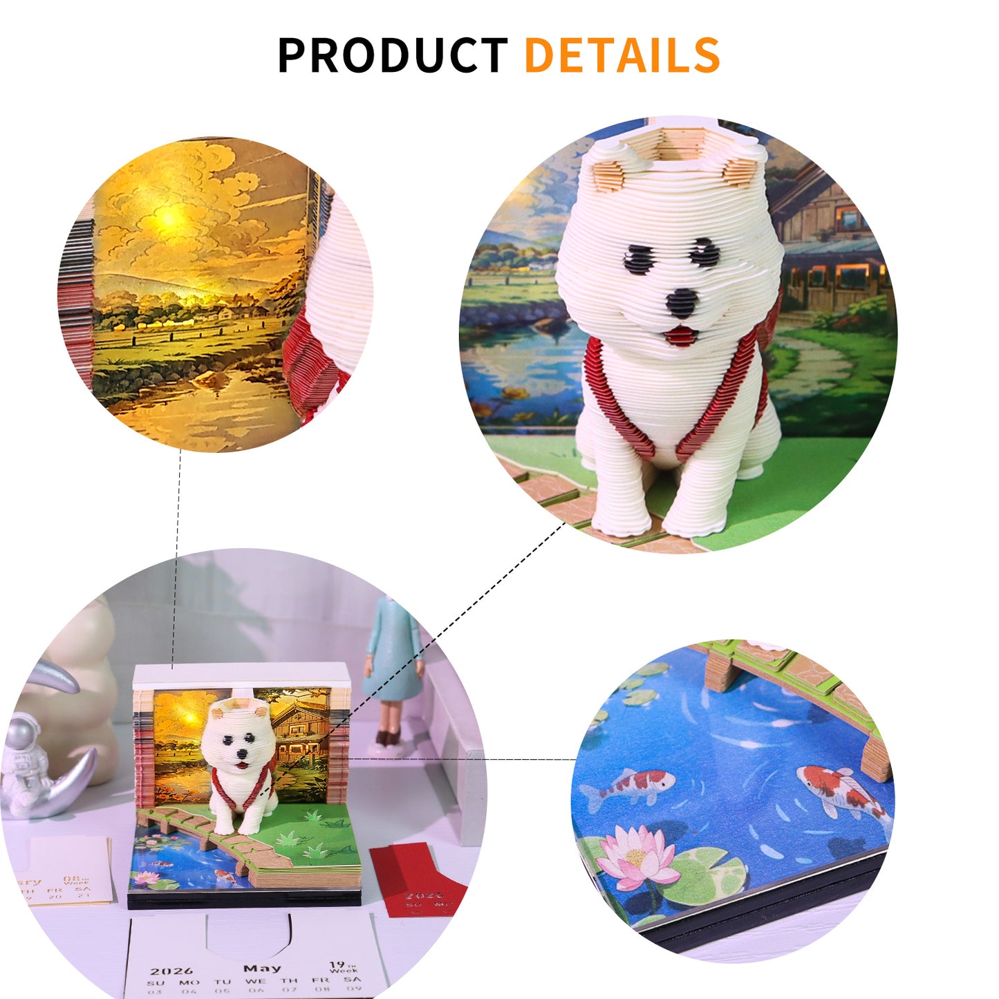 Cute Puppy Dog 3D Model Hand Torn Memo Pad With Weekly Calendar 2026