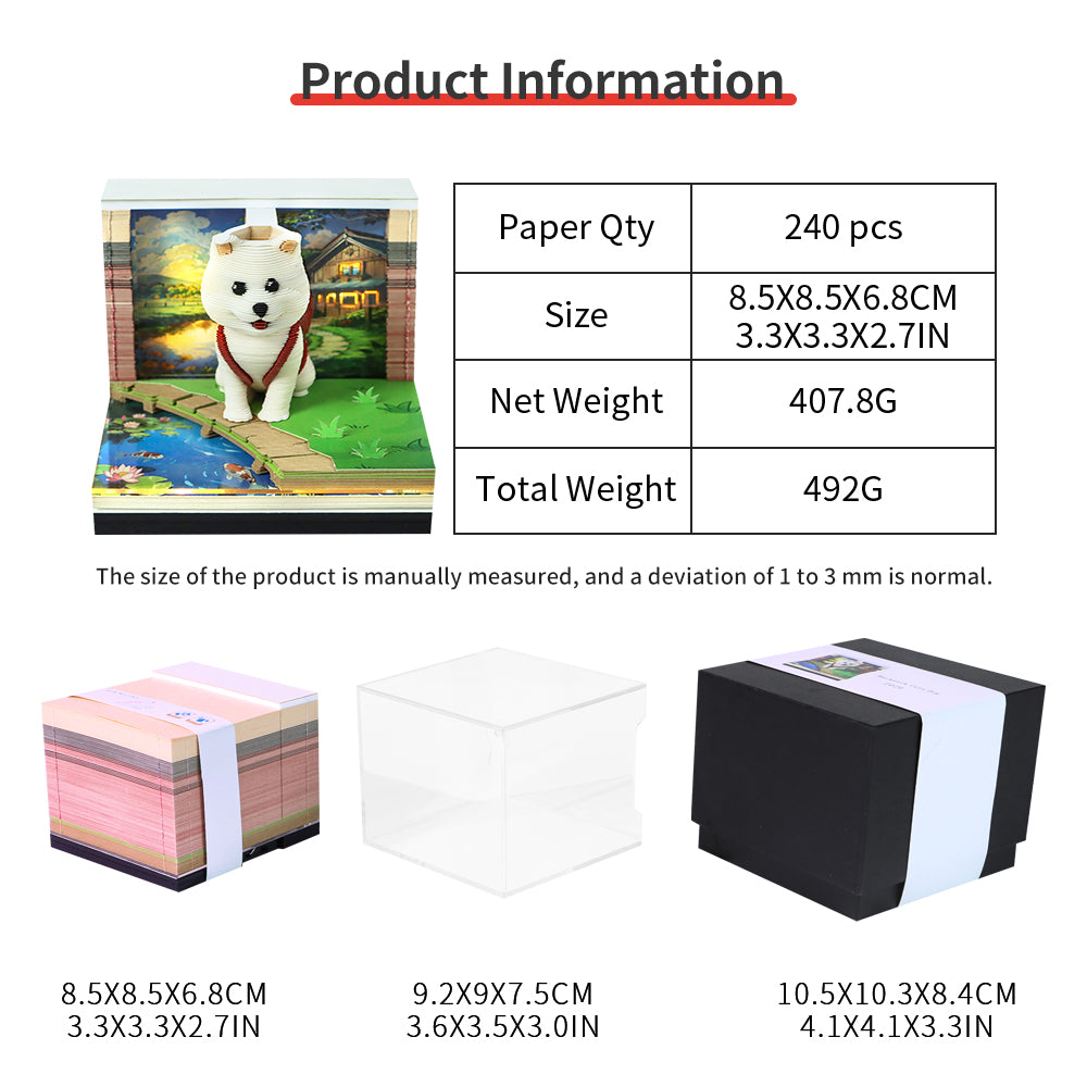 Cute Puppy Dog 3D Model Hand Torn Memo Pad With Weekly Calendar 2026