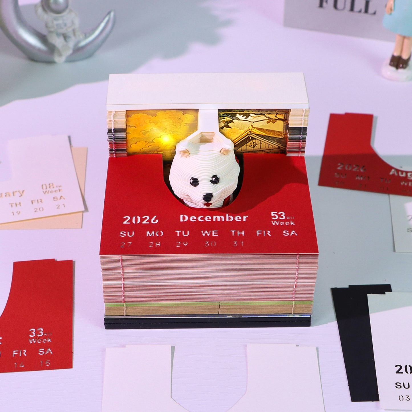 Cute Puppy Dog 3D Model Hand Torn Memo Pad With Weekly Calendar 2026