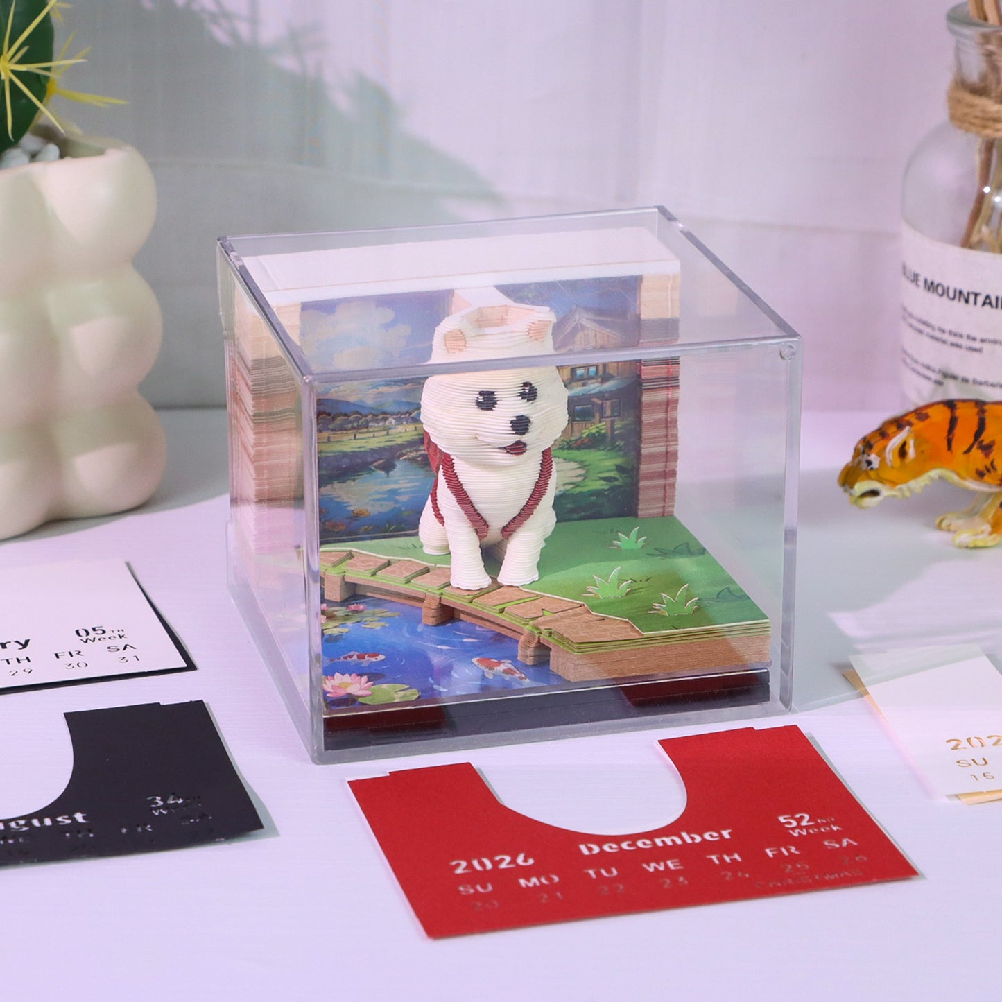 Cute Puppy Dog 3D Model Hand Torn Memo Pad With Weekly Calendar 2026