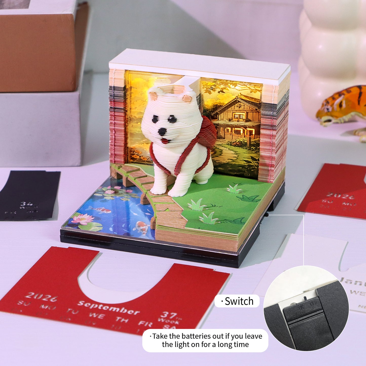 Cute Puppy Dog 3D Model Hand Torn Memo Pad With Weekly Calendar 2026