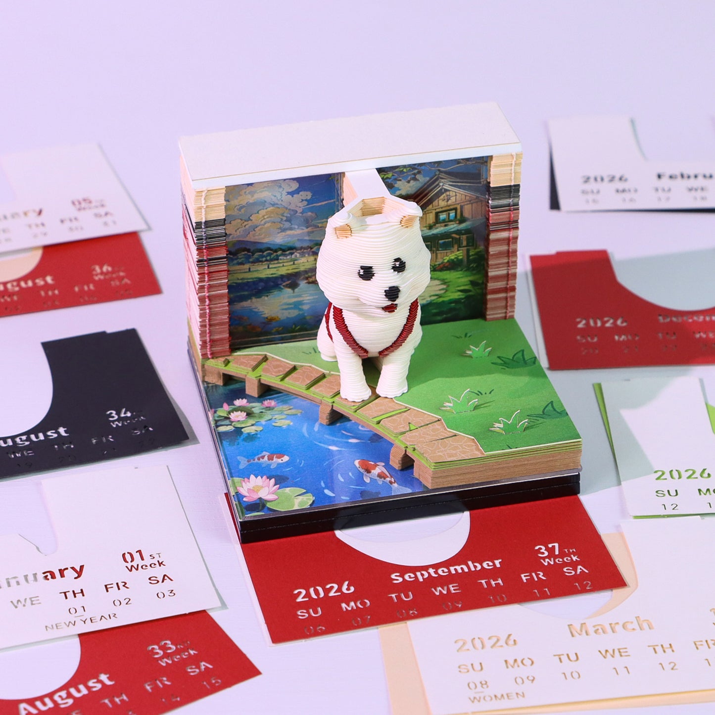 Cute Puppy Dog 3D Model Hand Torn Memo Pad With Weekly Calendar 2026