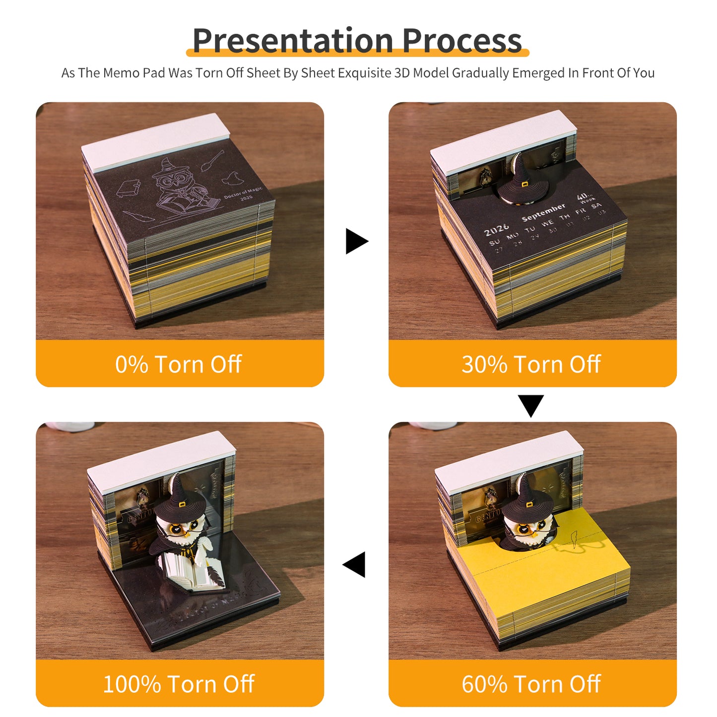 Wizard Owl Doctor of Magic 3D Calendar Memo Pad With Light