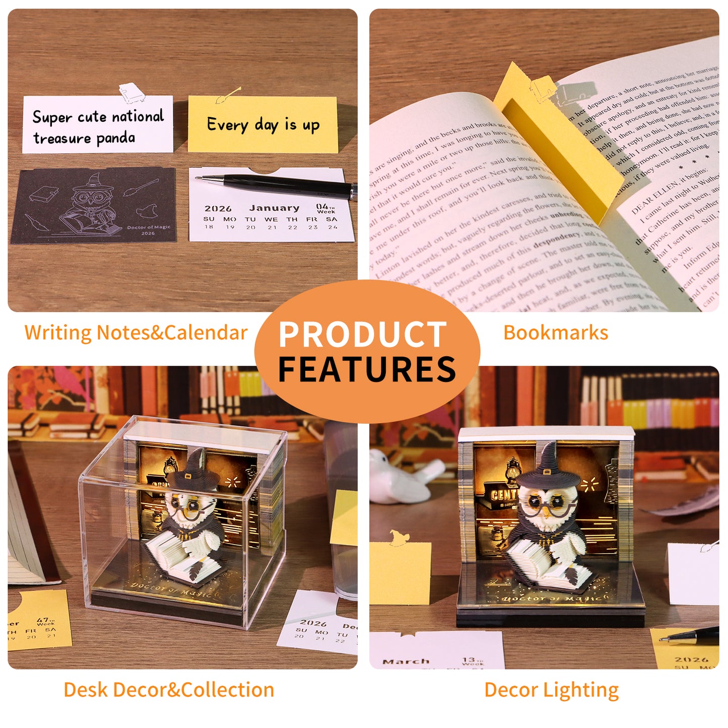 Wizard Owl Doctor of Magic 3D Calendar Memo Pad With Light