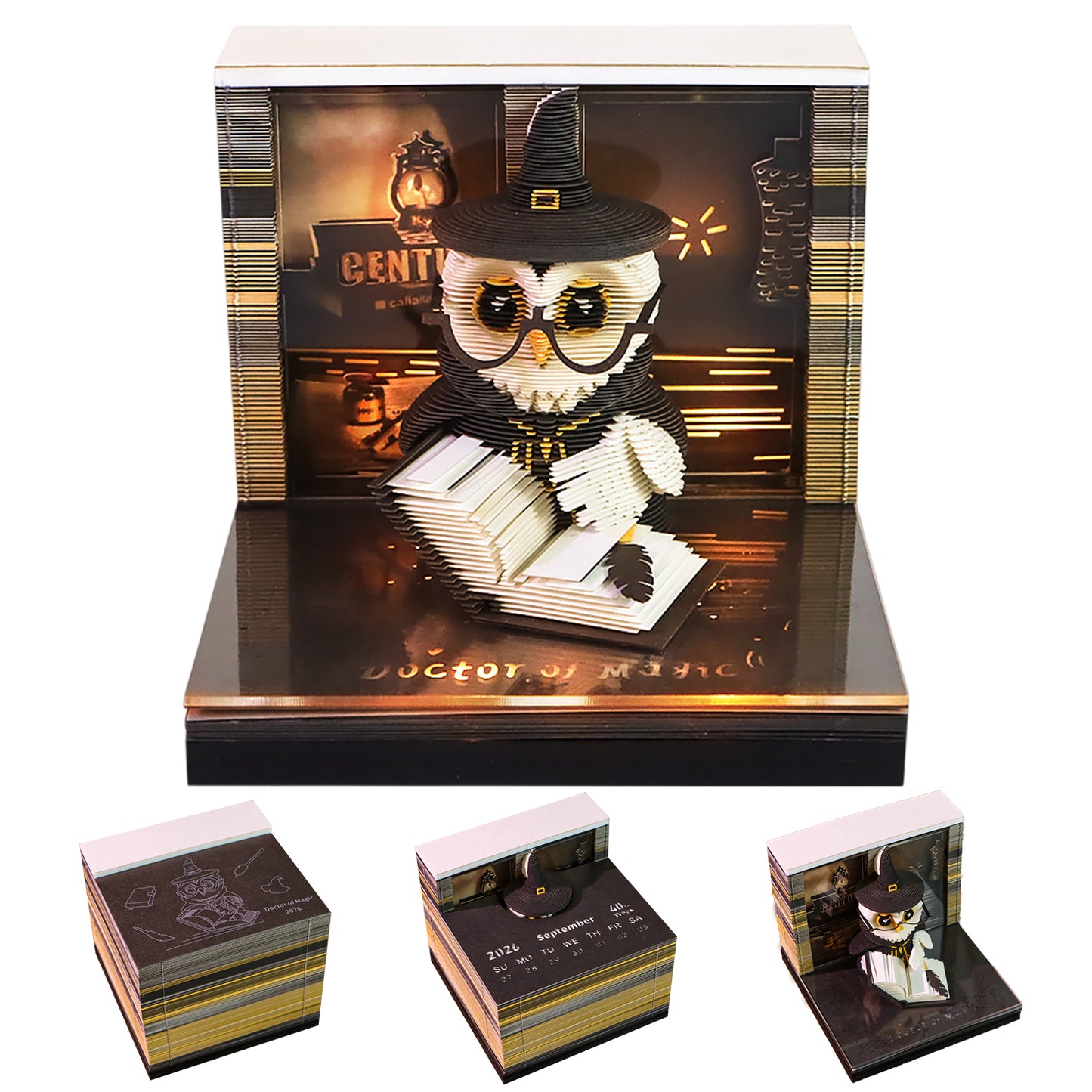 Wizard Owl Doctor of Magic 3D Calendar Memo Pad With Light