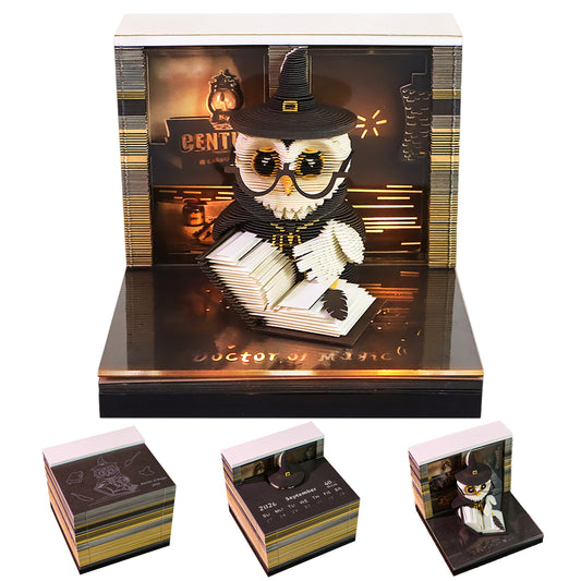 Wizard Owl Doctor of Magic 3D Calendar Memo Pad With Light