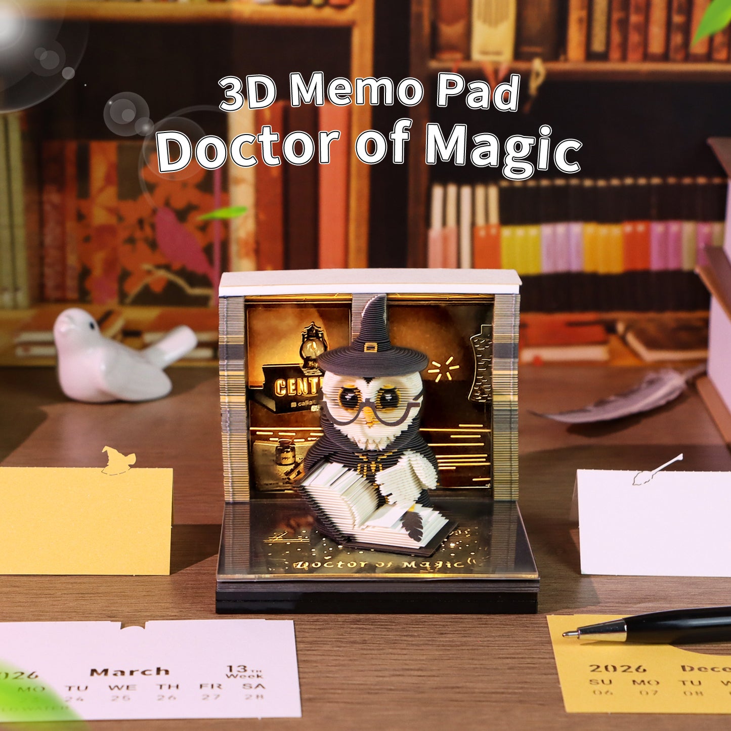Wizard Owl Doctor of Magic 3D Calendar Memo Pad With Light