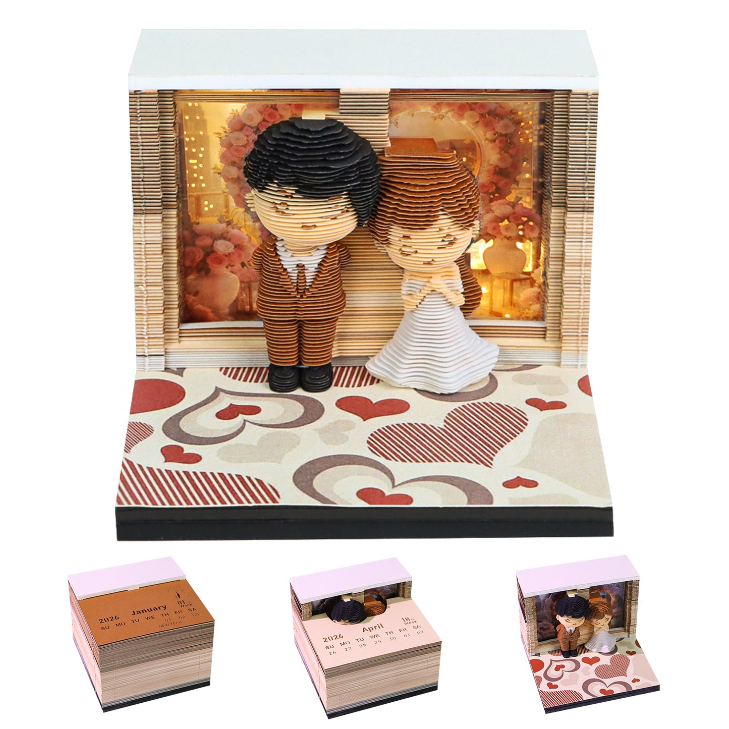 Happy Wedding 3D Calendar Memo Pad With Light