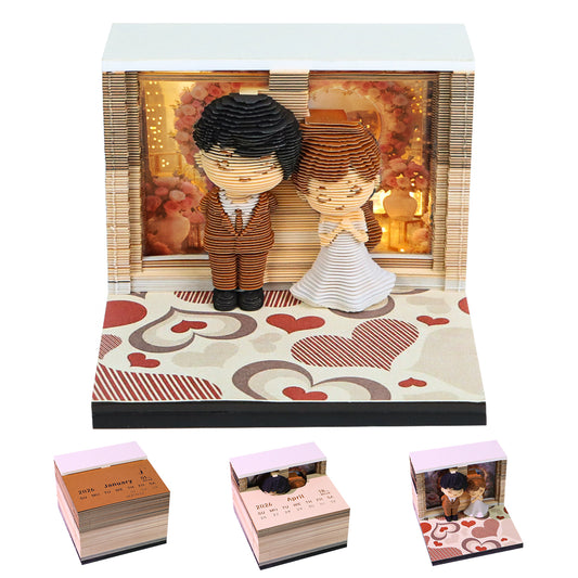 Happy Wedding 3D Calendar Memo Pad With Light