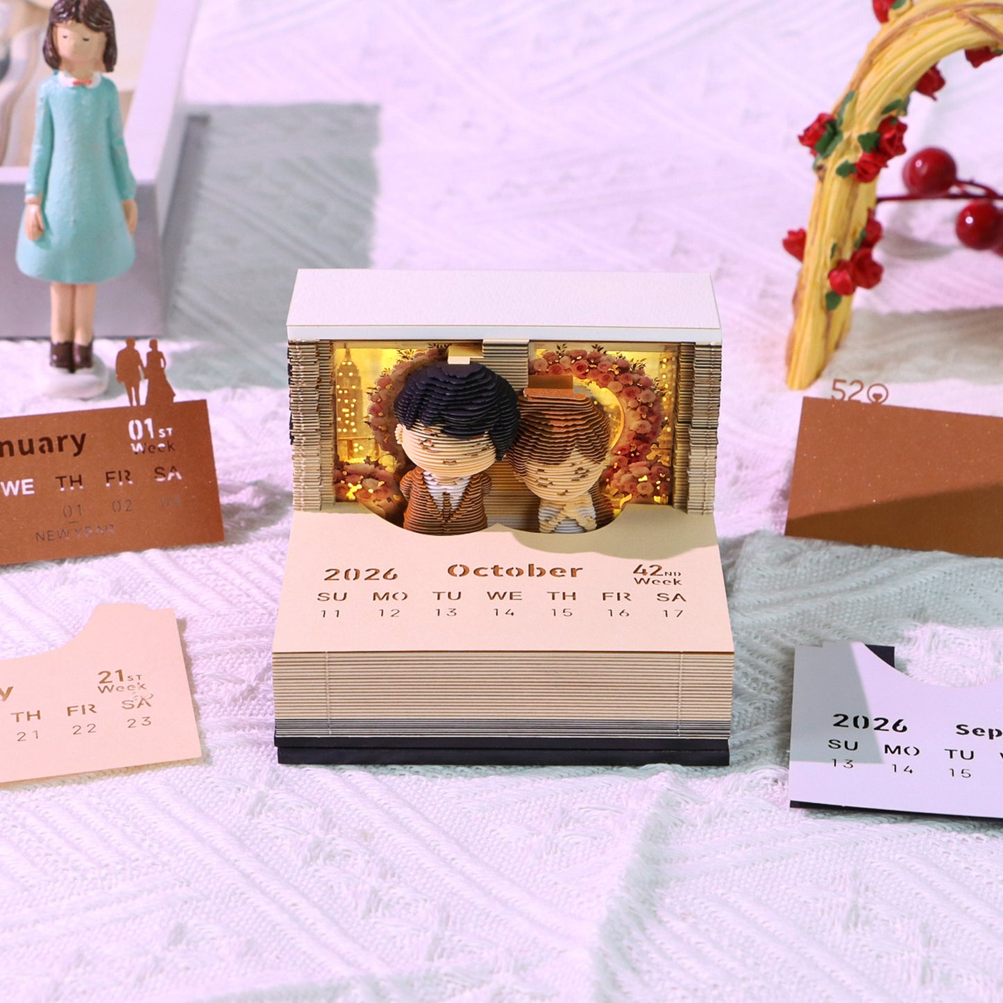 Happy Wedding 3D Calendar Memo Pad With Light