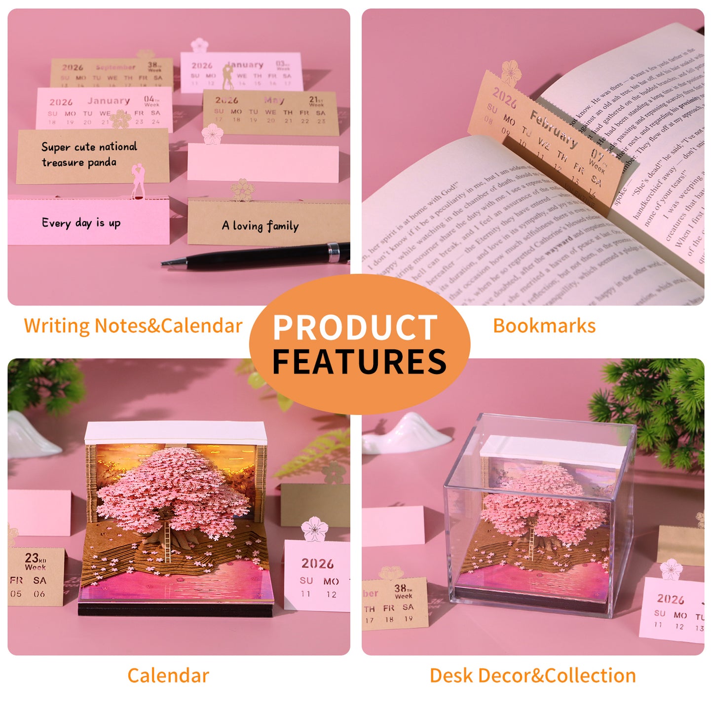 Sakura Cherry Blossom Tree 3D Model Memo Pad With Calendar