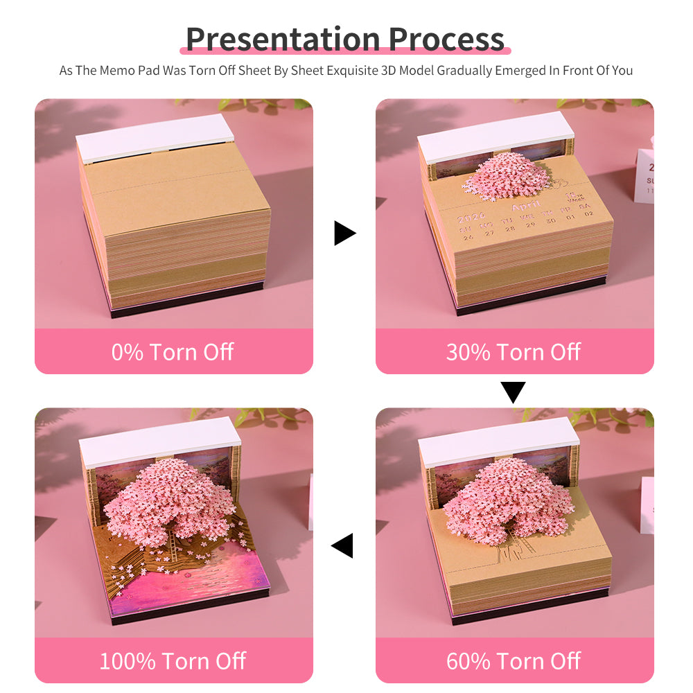 Sakura Cherry Blossom Tree 3D Model Memo Pad With Calendar