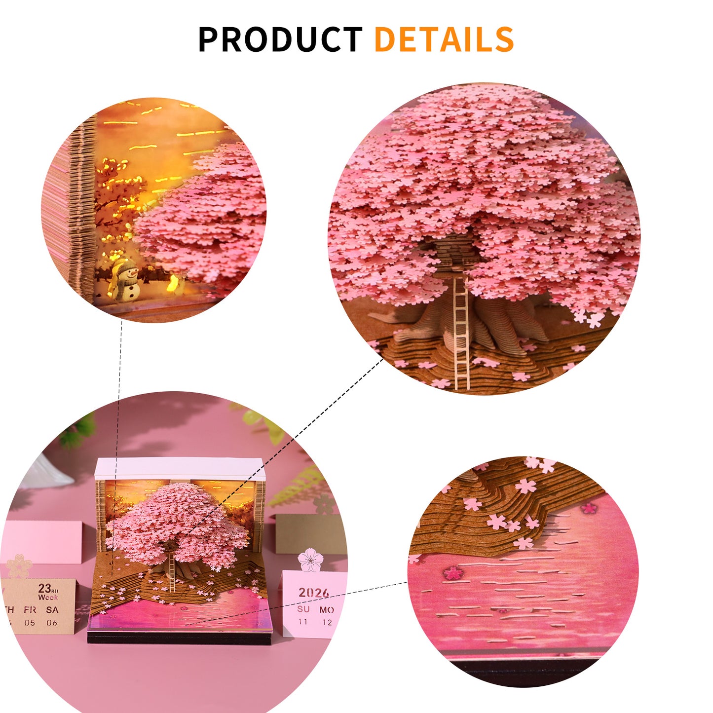 Sakura Cherry Blossom Tree 3D Model Memo Pad With Calendar