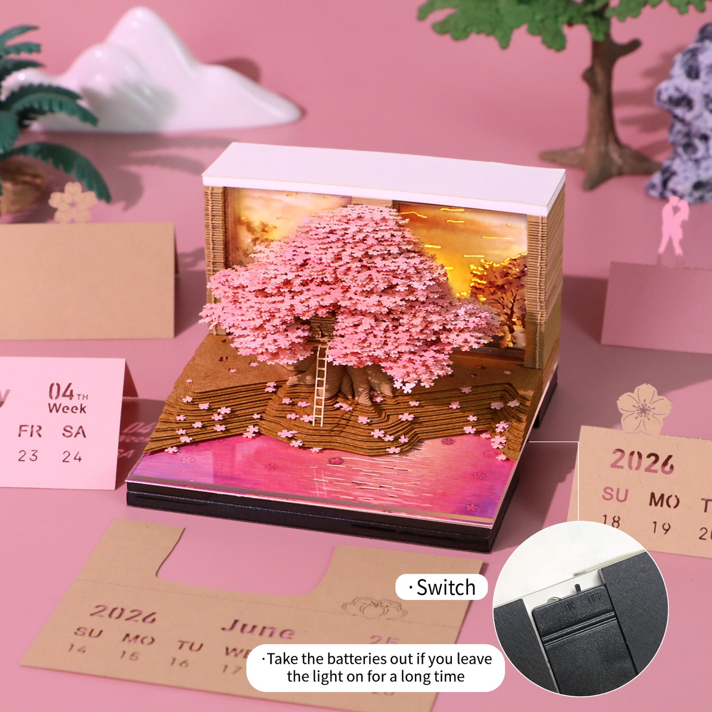 Sakura Cherry Blossom Tree 3D Model Memo Pad With Calendar