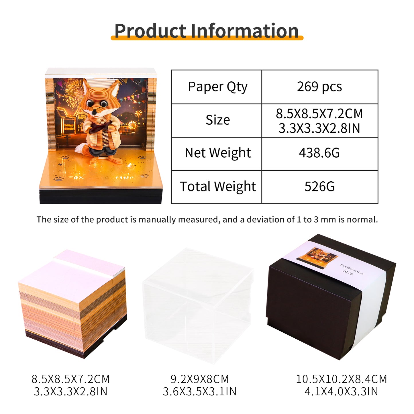Cute Detective Fox Cartoon 3D Calendar Memo Pad With Light
