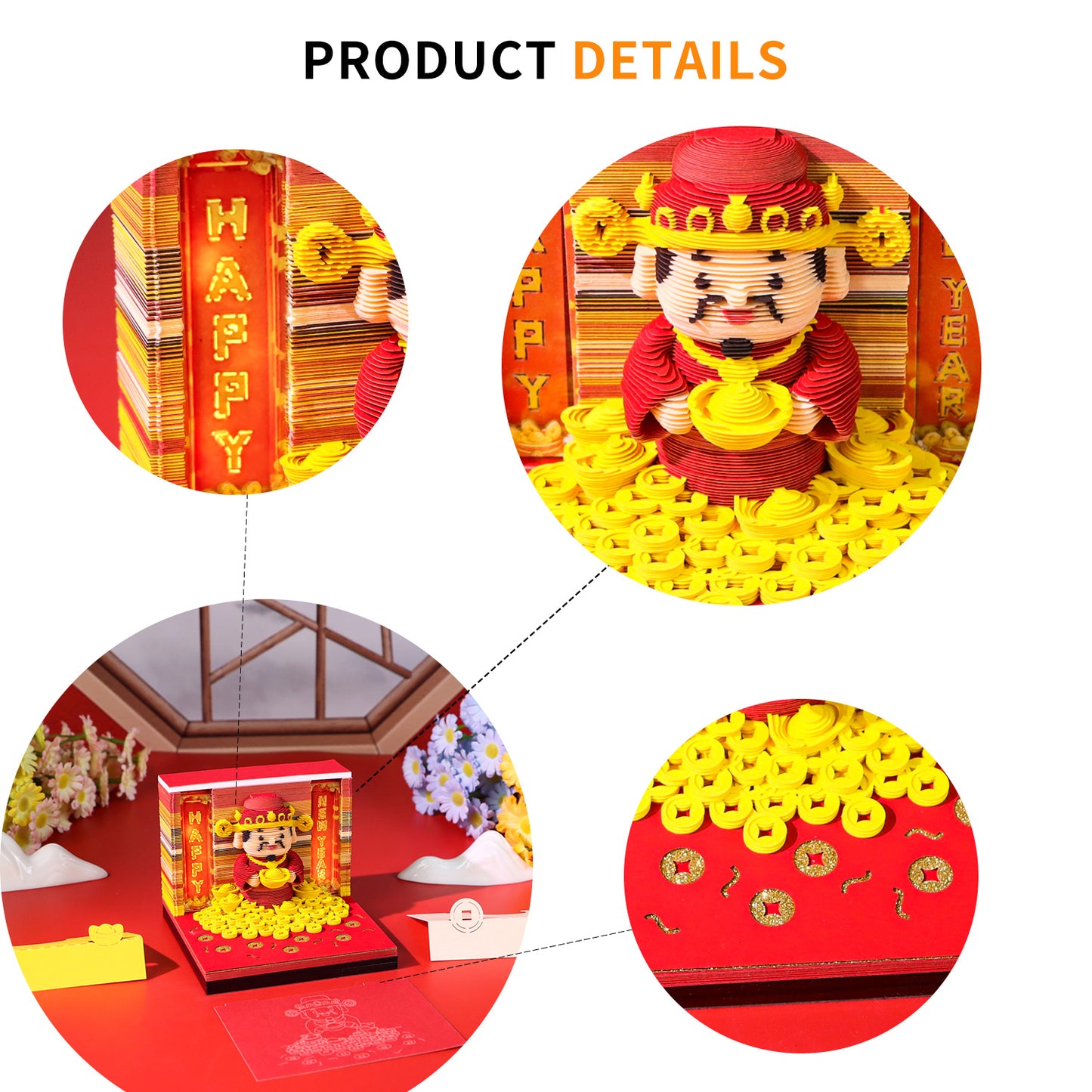 New Year Gift Lucky God of Wealth 3D Calendar Memo Pad With Light