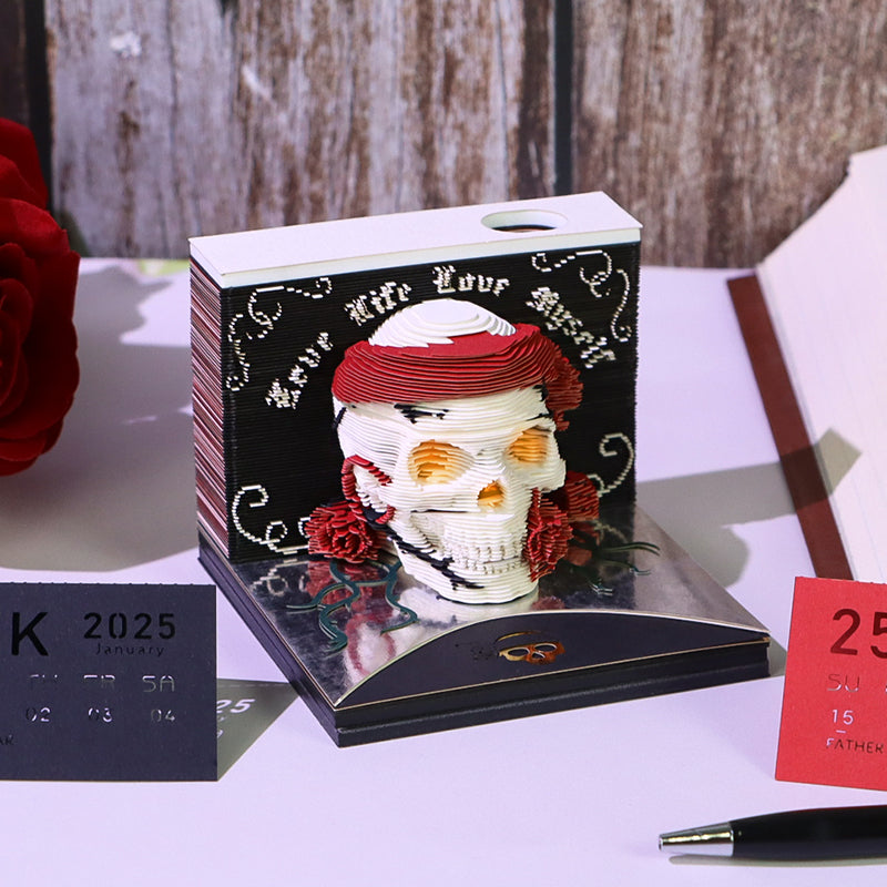 Christmas Gift Table Desk Calendar Custom Design Available Skull Head 3D Memo Pad 2025 3D Paper Craft Calendar For Gifting