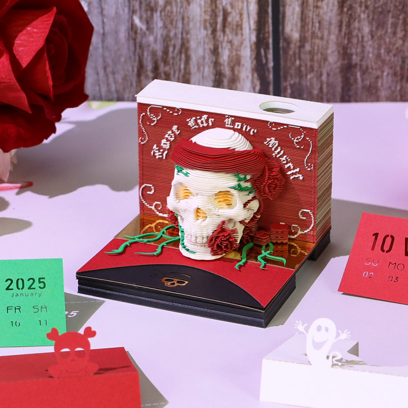 Christmas Gift Table Desk Calendar Custom Design Available Skull Head 3D Memo Pad 2025 3D Paper Craft Calendar For Gifting