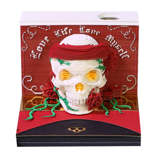 Christmas Gift Table Desk Calendar Custom Design Available Skull Head 3D Memo Pad 2025 3D Paper Craft Calendar For Gifting